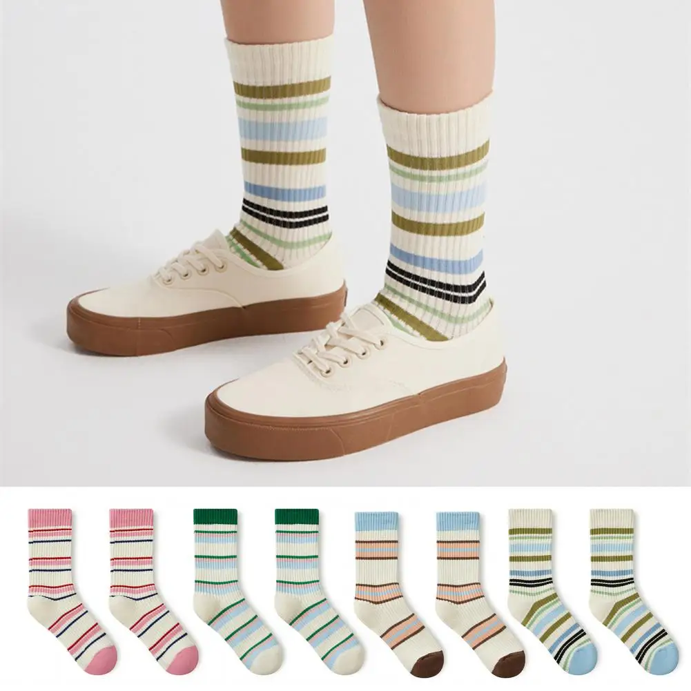 High Elasticity Socks Vintage Striped Women's Winter Sports Socks High Elasticity Anti-slip Breathable Sweat Absorbent Fall