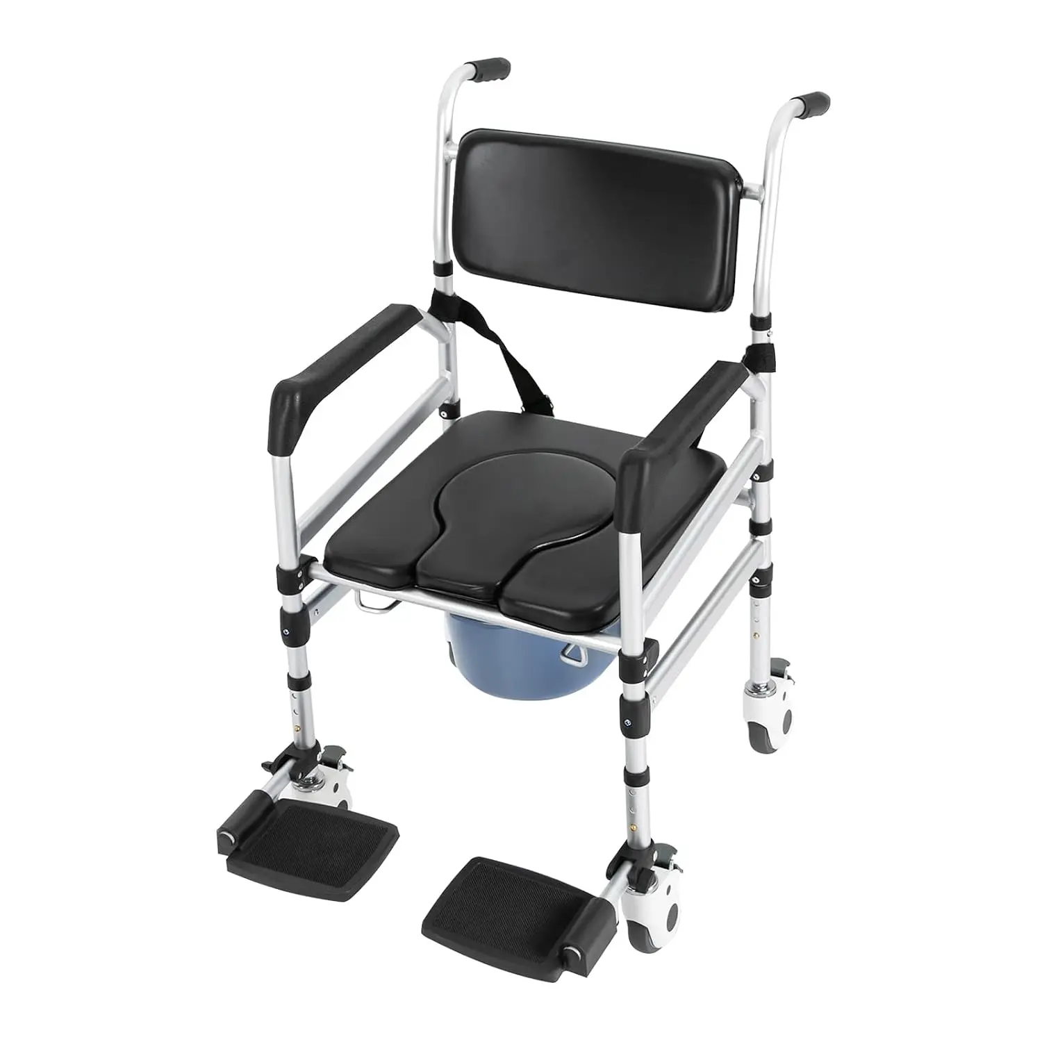 Rolling Shower Chair, Commode,Chair with Wheels, Folding Shower Chair Transport Chair,Rolling Bathroom Wheelchair for Handicap
