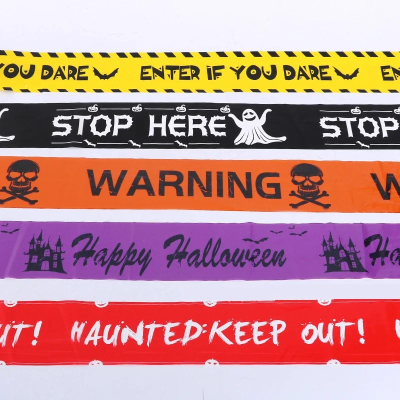 NEW 1PC Halloween Props Window Prop Warning line Plastic Skull Head Warning Tape Signs Halloween Decoration Witch Balloons lot