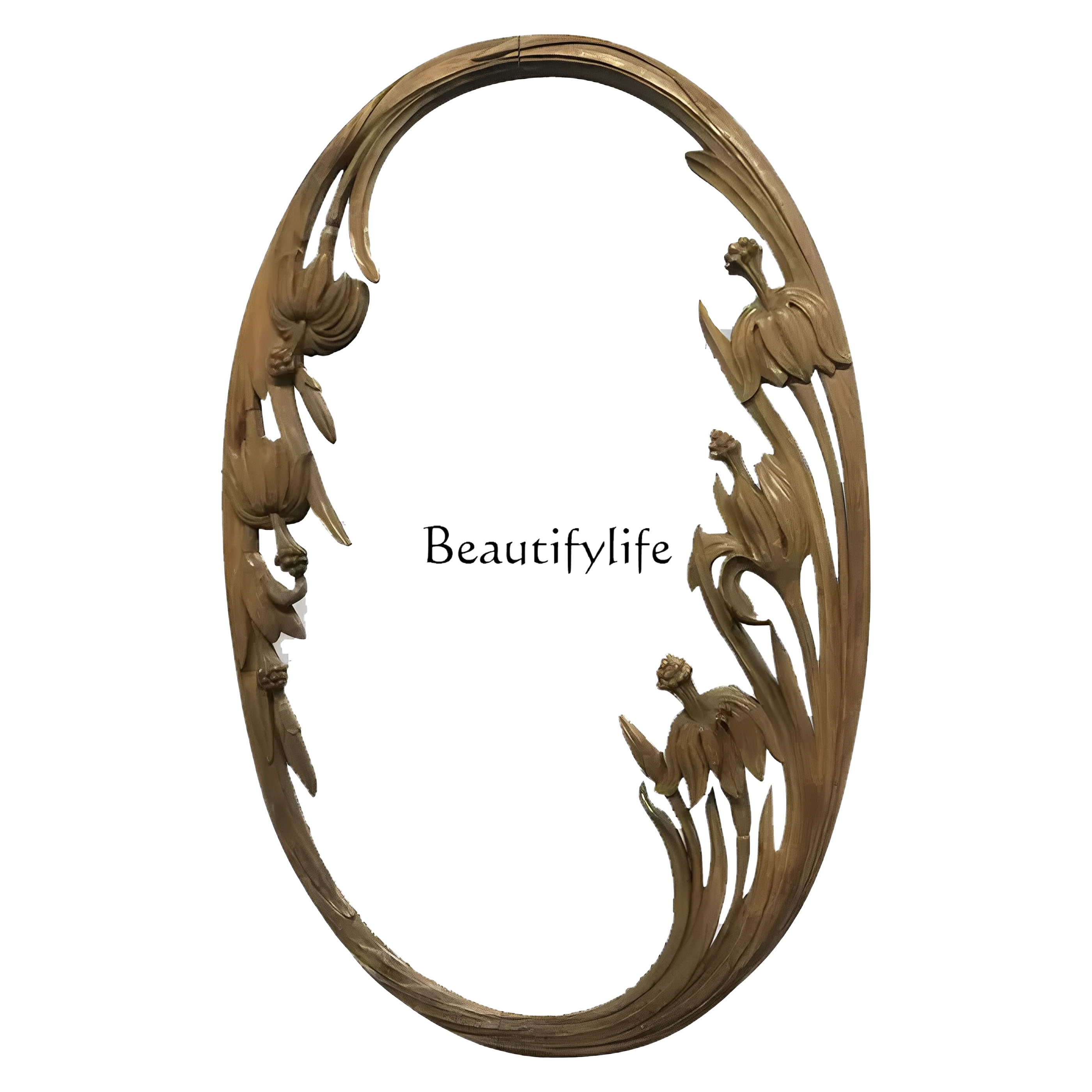 

French Retro Oval Mirror American Wooden Carved Wall-Mounted Makeup Mirror