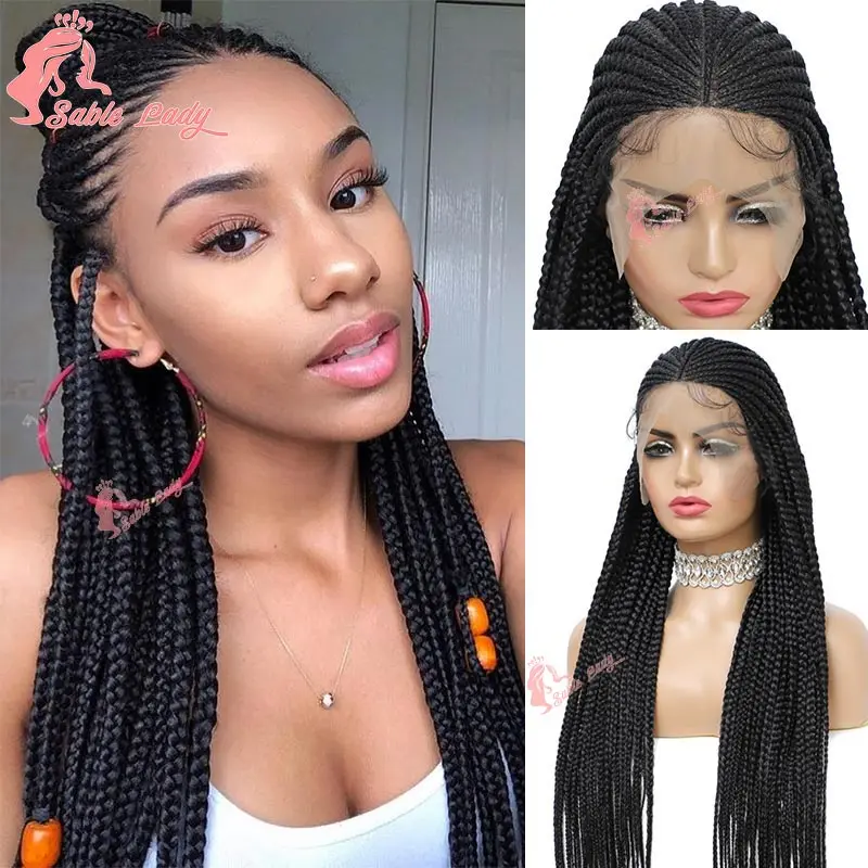 

Knotless Box Braids Wig Synthetic 36" Box Braided Wig Lace Front Braiding Hair Wig Lace Front Straight Braid Wig for Black Women