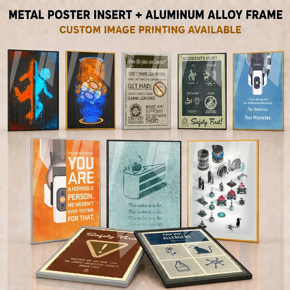 Portal Game Framed Aluminum Metal Poster Customized Photo Futuristic Digital Adventure Style Wall Art For Entertainment Room
