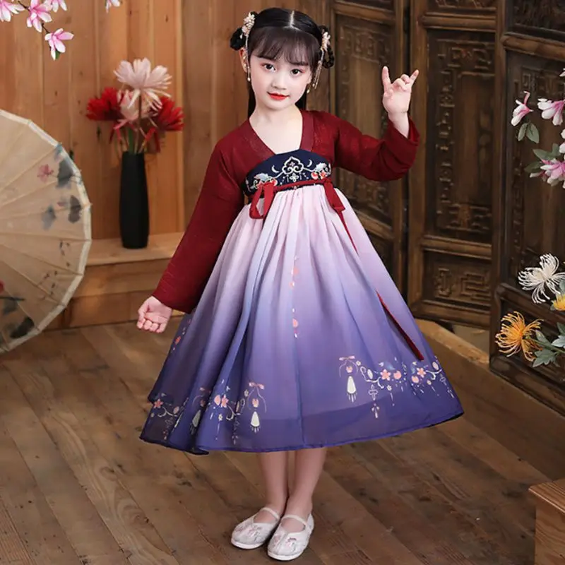 

Girls Chinese Ancient Fairy Hanfu Kids Girl Children Costume Tang Suit Child Princess Long Short Sleeve Chinese Dress