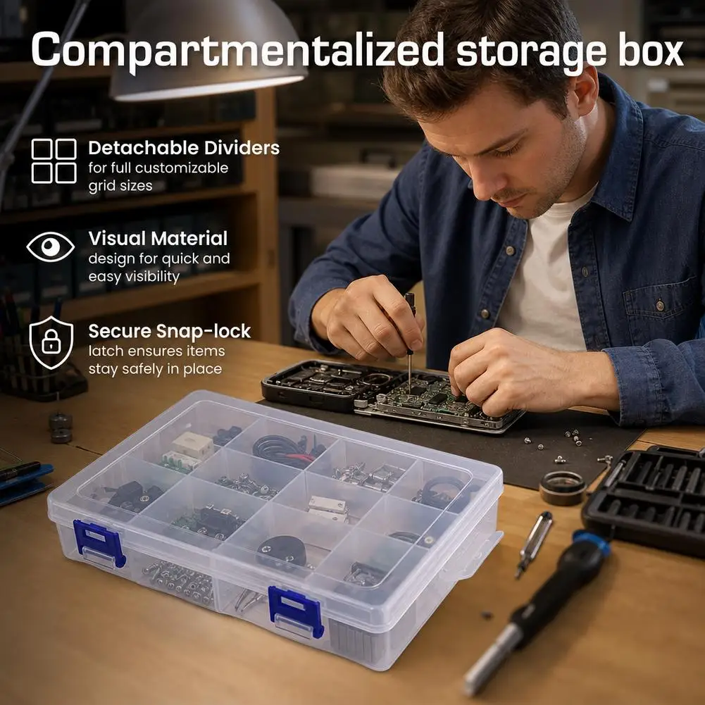 13.2x19.7cm Multi-Compartment Storage Box Plastic Organizer for Beads Vitamins Small Parts Tool