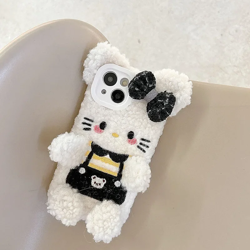 Miniso Anime Sanrio Plush Phone Case Hello Kittys Accessories Cute Apply Iphone15121314Promax11 Anti-Fall Toys for Girls Gift