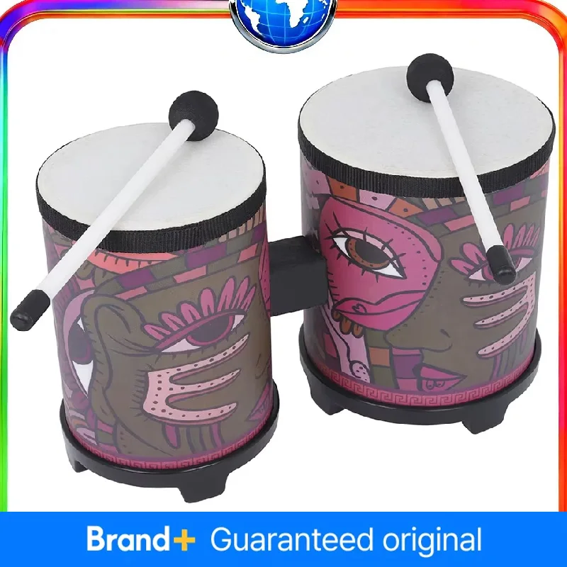 

Indian Sticker Bongo Drum Wooden Bongos Drum Indian Decal Double Drums with Drumsticks Kids Early Learning Educational Toys