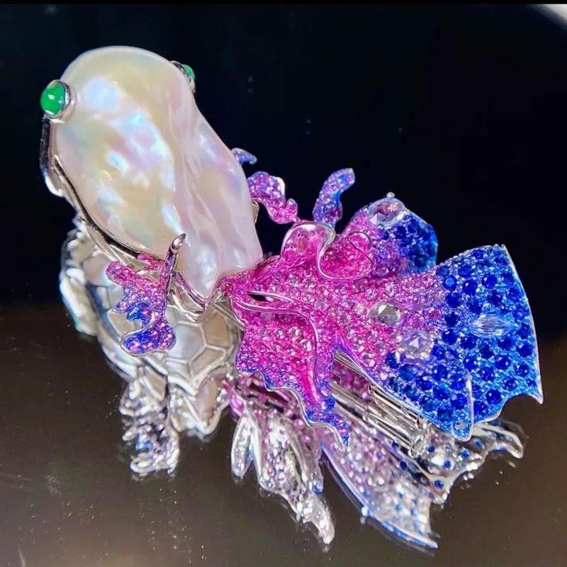 

ZOCA Elegant Blue Pink Fish Pearl Brooch Real S925 Sterling Silver Jewelry Women Fine Jewelry