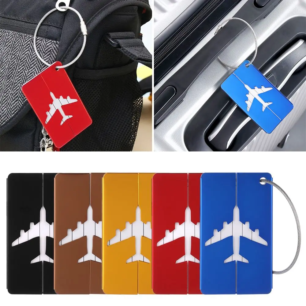 Name ID Card Suitcase Baggage Reusable Aluminium Metal Travel Luggage Tags Bag Tag Labels with Ropes Suitcase Labels