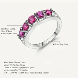 GEM'S BALLET Solid 1.84Ct Natural Rhodolite Garnet Ring 925 Sterling Sliver Wedding Band Simple Rings For Women Fine Jewelry