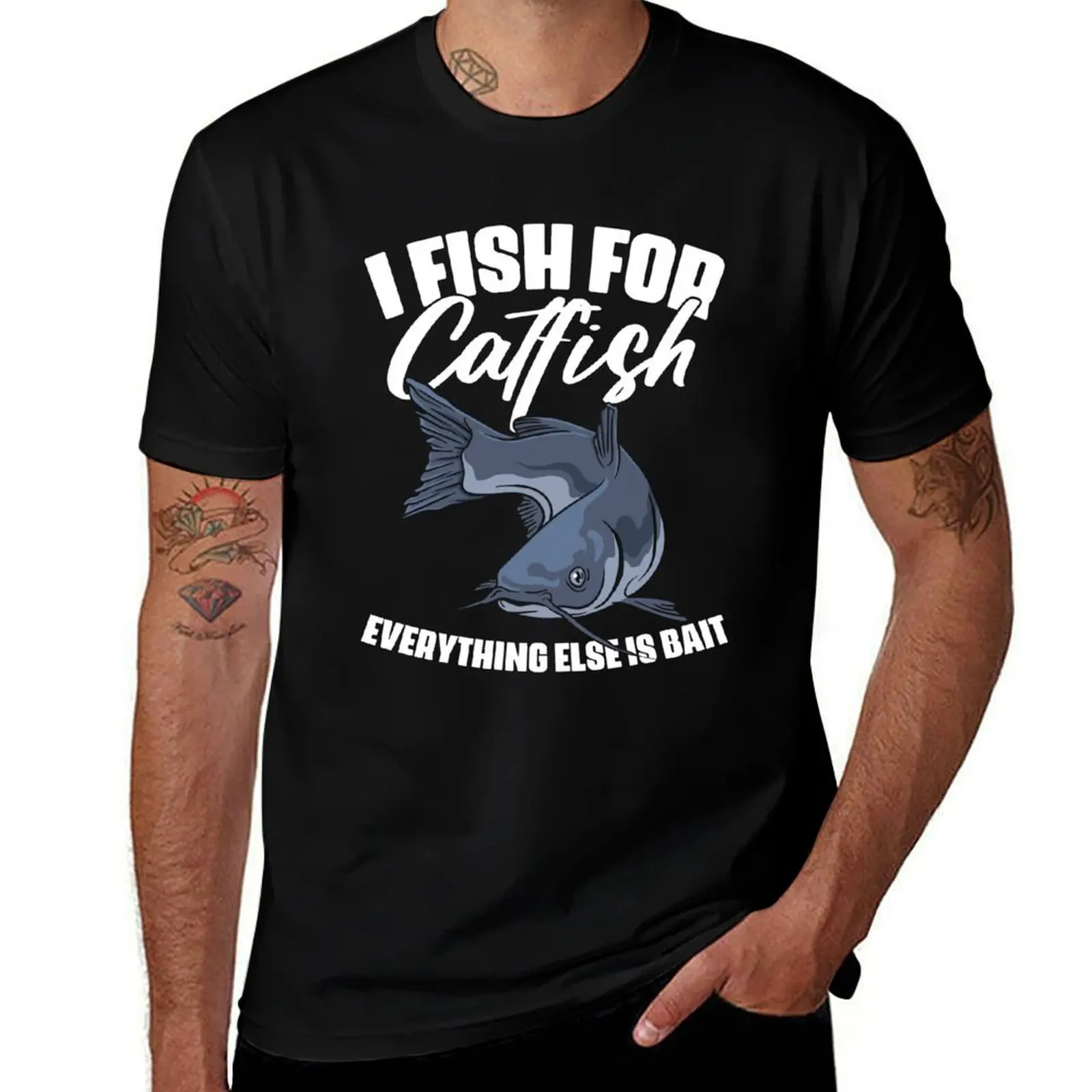 I Fish For Catfish Everything Else Is Bait Funny Catfisher T-Shirt Plus Size Loose Short Sleeve Top T-Shirt