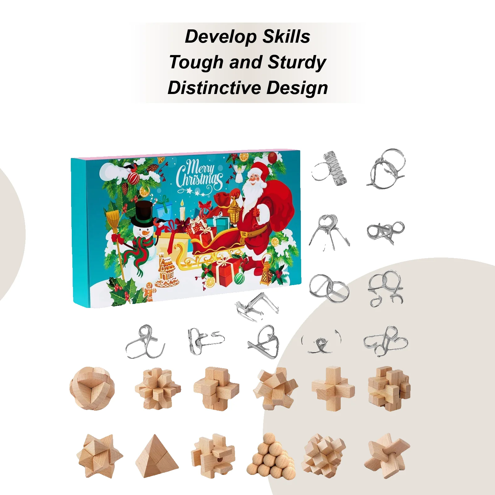 

Countdown Calendar 24 Days Christmas Holiday Countdown Brain Teaser Stocking Stuffers for Celebration Holiday Party Vacation