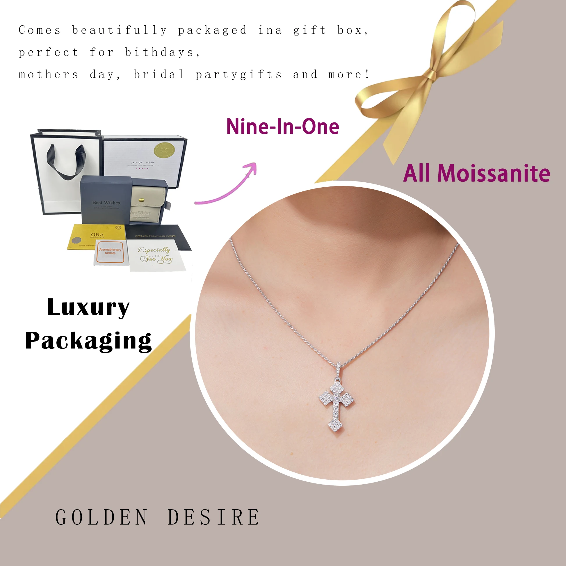 

0.66CTW Moissanite Cross Pendant 925 Sterling Silver 18K Gold Plated Full Pave Hip Hop Style for Men Women (Pendant Only)