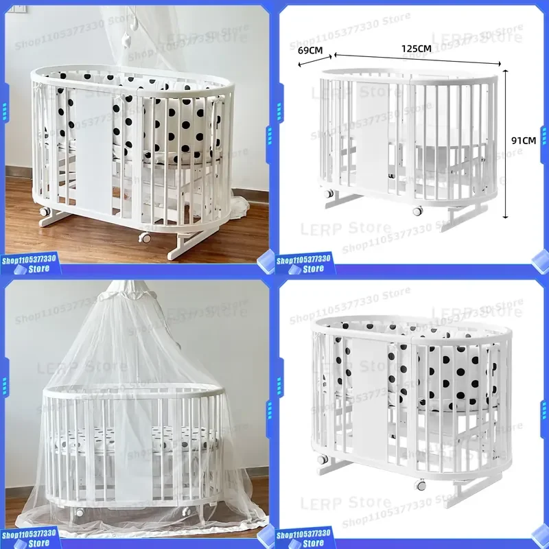 Wooden Convertible Crib for Children Oval Round Sleeping Bed Kids Furniture Swing Design Safe Nursery Cot Baby Bedroom Decor