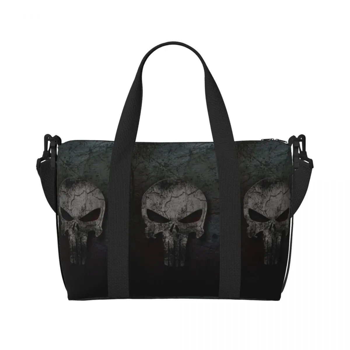 

Custom Punisher Anime Beach Tote Bag Women Comics Trendy Superhero Big Compartment Beach Gym Travel Bags