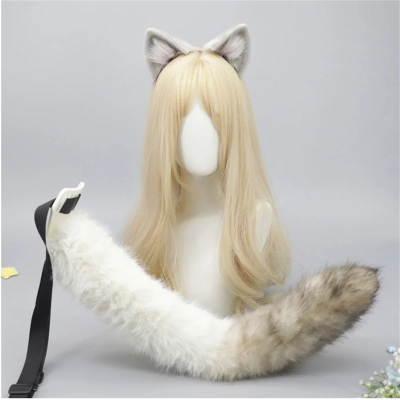 

2pcs/set Cosplay Animal Ear Tail Cat Ear Headwear Plush Deep Space Cat Tail Anime Dress Up Accessories Hand Made Wolf Fox Ears