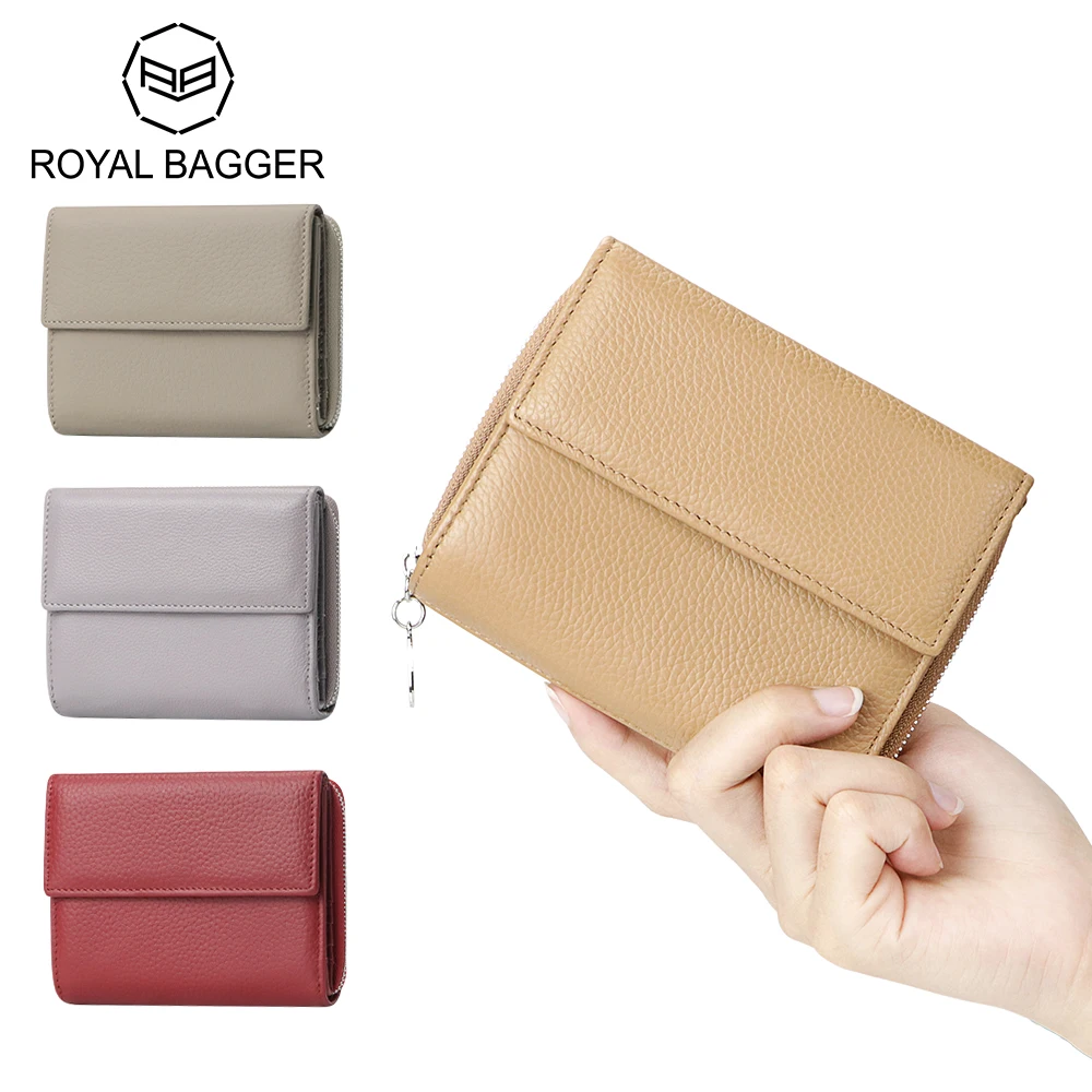 

Royal Bagger Portable Trifold Short Wallets, Genuine Leather Coin Purse, Fashion Multiple Slot Card Holder 1869