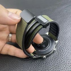 마그네틱 버클 밴드 가죽 시계 스트랩, 화웨이 GT2 3 프로, 삼성 갤럭시 워치 5 프로, 45mm 워치 4 클래식, 20mm, 22mm