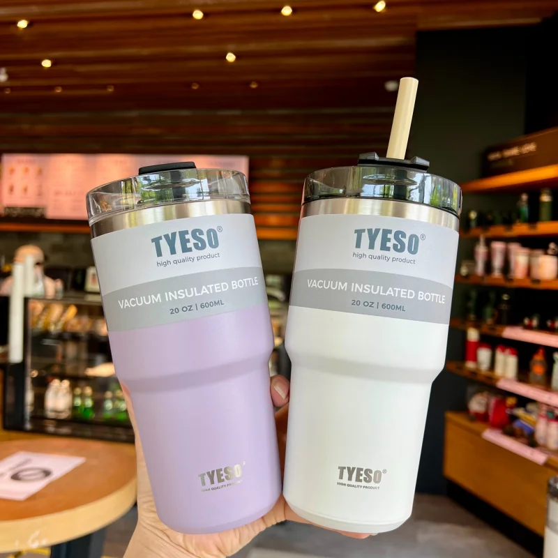 600Ml Tyeso Coffee Cup Thermal Vacuum Mug 304 Stainless Steel Non-Slip Leak-Proof Thermos Insulated Cup Water Bottle for Car