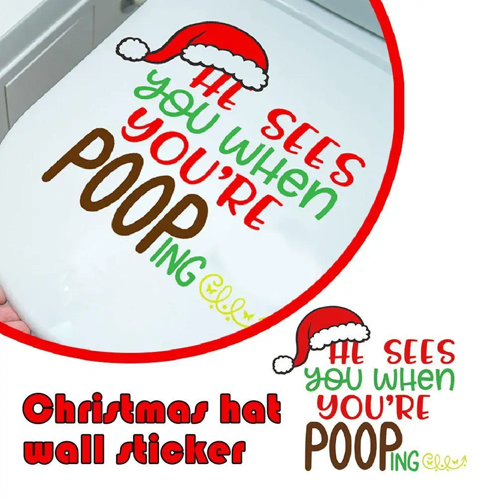 Christmas Santa Hat Toilet Bowl Sticker Home Decor - Funny English Bathroom Decal for Holiday Season