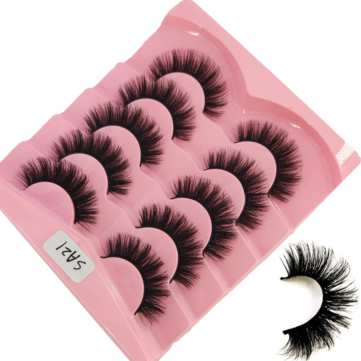 新しいミンクまつげ5ペア、インテリジェントな手作り、完全ナチュラル、短いつけまつげメイクアップ