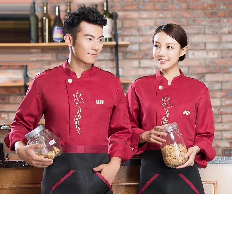 C740 Chef's Overalls Long Sleeves Chefs' Uniforms Cooking Coat Kitchen Work Wear Bakery Cooking Tops Waitress Uniform