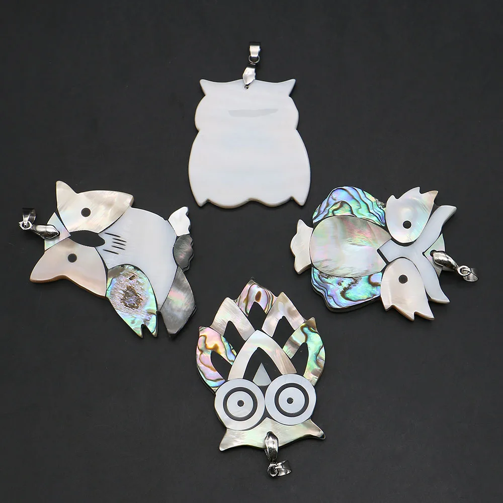 

Various Styles of Owl-shaped Natural Shell Pendants Abalone/White/Black Shell Splicing Charms Fashion Necklace Accessory 1 Pc
