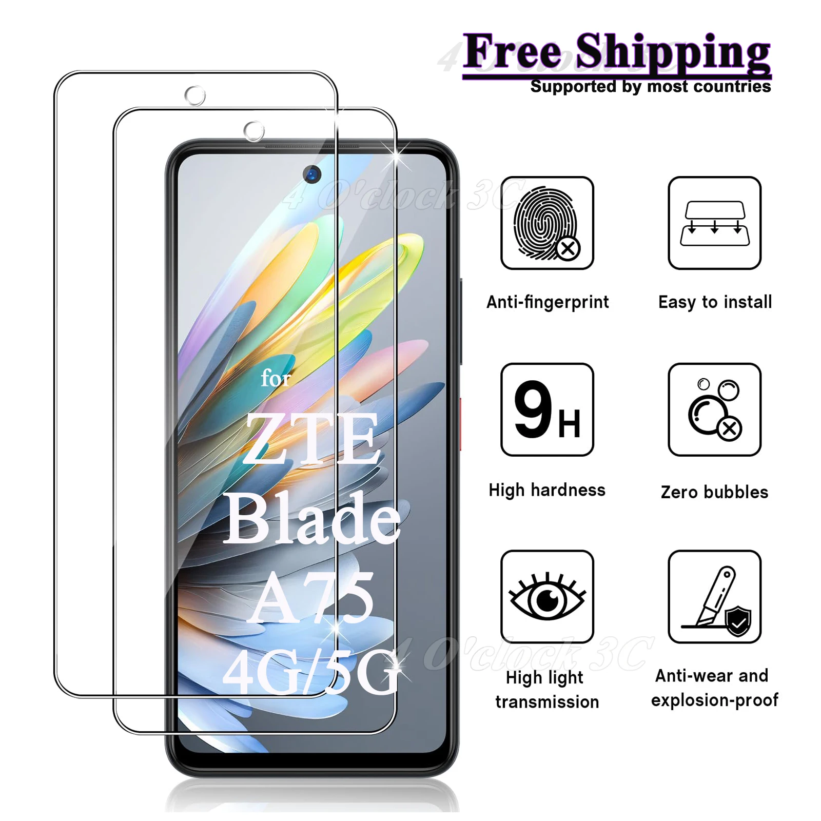 

For ZTE Blade A75 4G 5G 6.6 inch Screen Protector Tempered Glass Crystal Mica 9H HD Clear Transparent