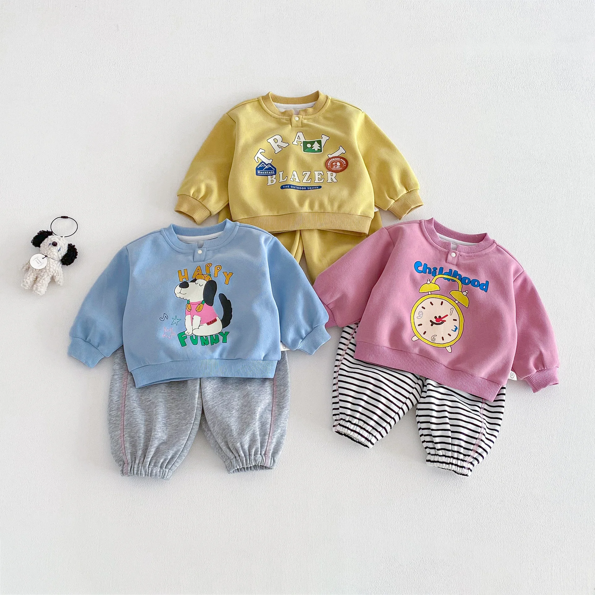 Baby Fashion Cartoon Set 2026 New Spring Boys' Letter Printed Hoodie Striped Pants Two Piece Set