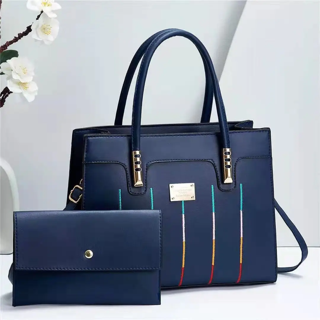 2023 Fashion Embroidered Lines Composite Bag Business Portable Tote Handbag PU High Capacity Shoulder Crossbody Bag for Women