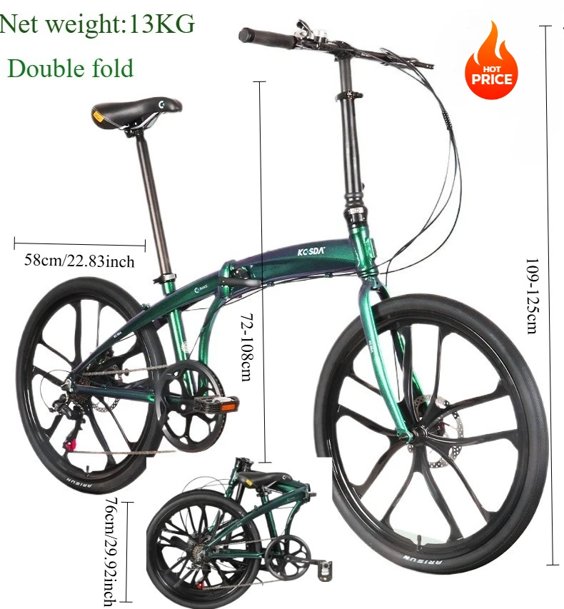 

24inch Aluminum Alloy Portable Ultra-light Folding Disc Brake Variable Speed Integrated Wheel Bicycle Cycling Bike