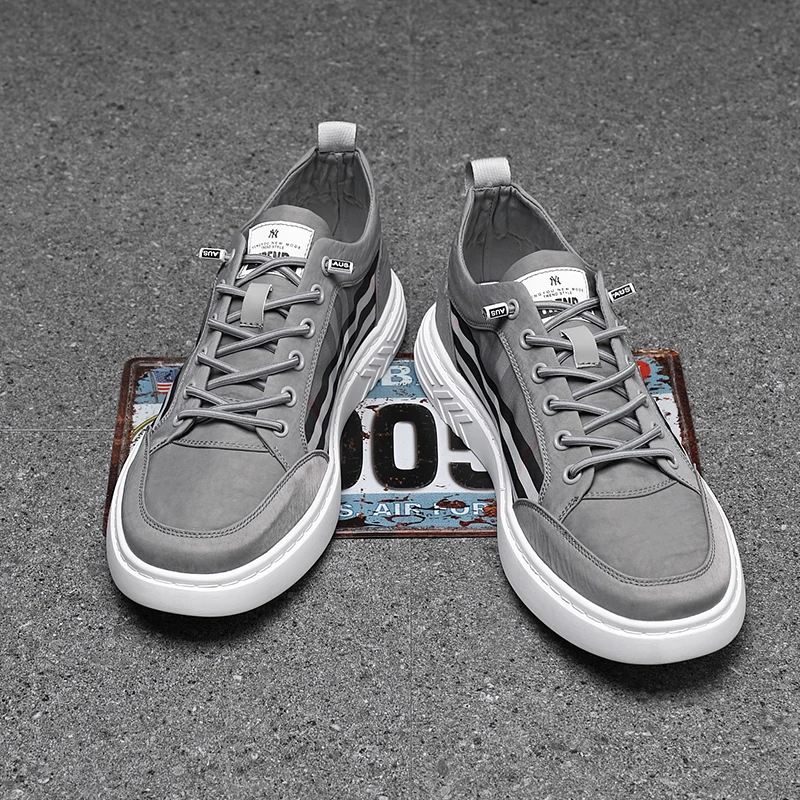 Big Size Men Plaid Patchwork Fabric Skate Sneakers Quick Lace Lightweight Casual Daily Walking Footwear Zapatillas Hombre