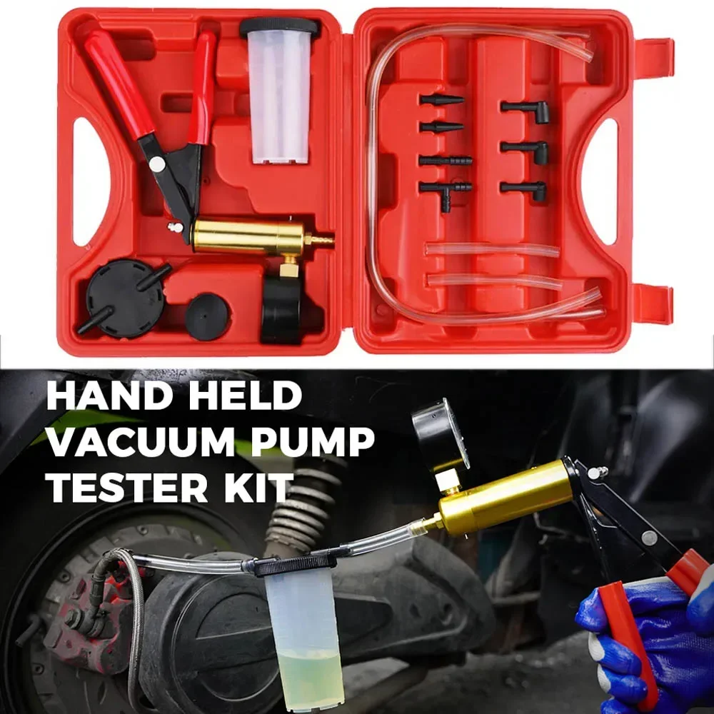 Manual Brake Bleeder Vacuum Pump Kit Automotive Fluid Tester with Gauge Adapters 2 in 1 Handheld Pistol Test Tool for Car Truck