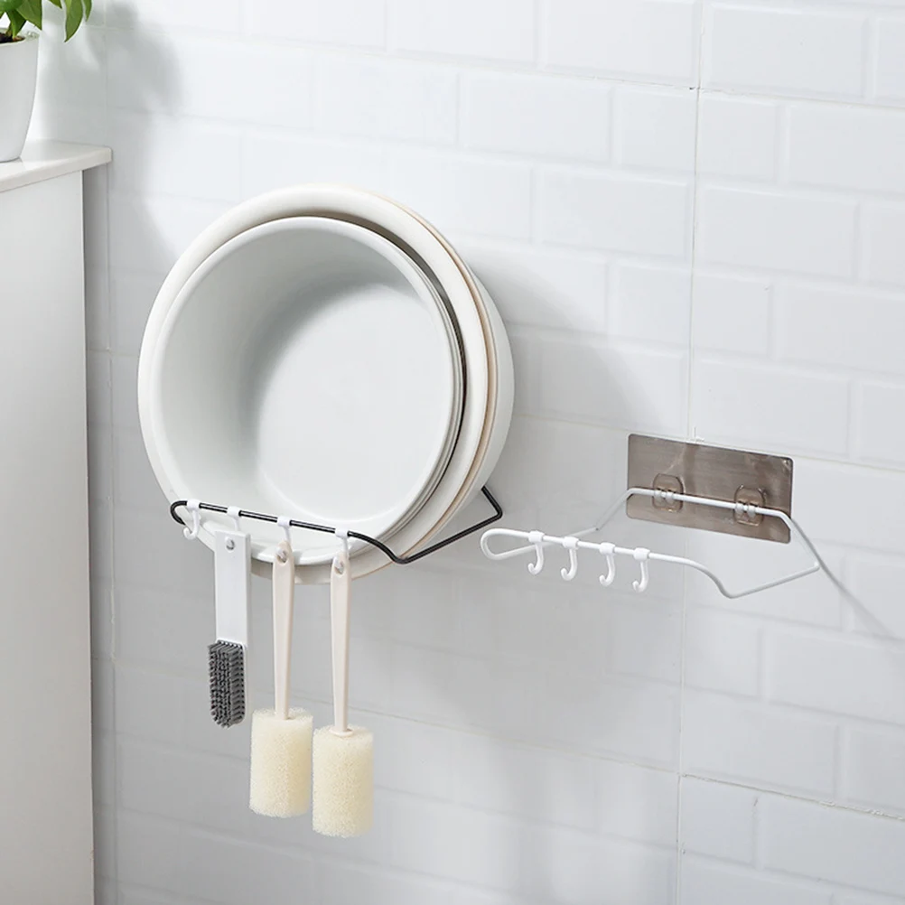 

1Pcs Wall-Mounted Basin Storage Rack Iron Hanging Organizer Bathroom Kitchen Holder for Towels Brushes Cleaning Cloth