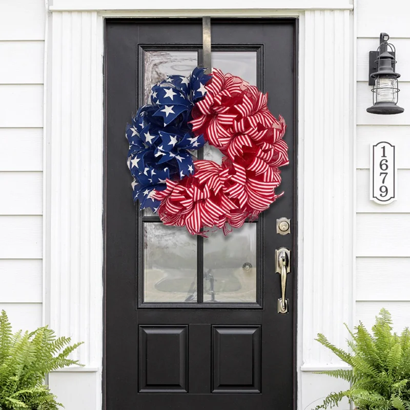 

30cm Independence Day Wreath Holiday Gift 4th Of July Patriotic Garland Wall Door Hanging Wreath For Home Party Decoration