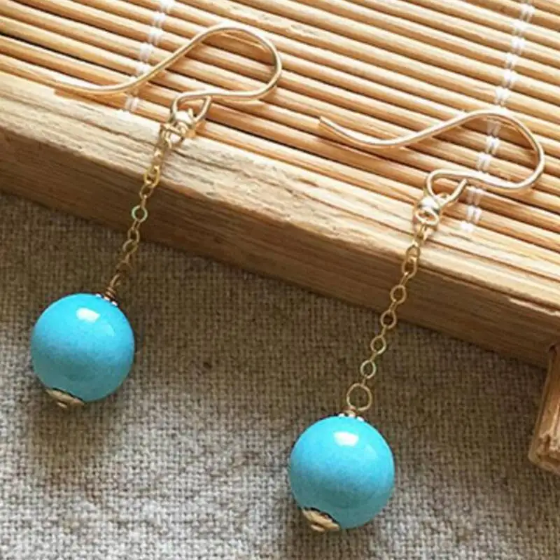 Boucles d'oreilles en pierres précieuses turquoise faites à la main, clip de crochet d'oreille, goutte d'oreille de fête, cerceau de bricolage, 18K