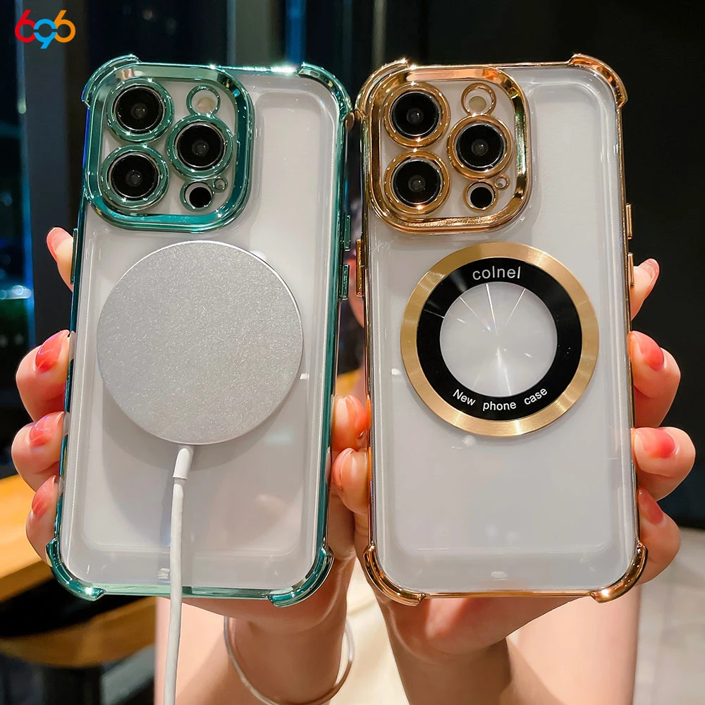 696 New Shockproof Clear Magnetic Case For iPhone 16 Pro Max 15 14 Plus 12 13 Wireless Charging Transparent TPU Cover Phone Case