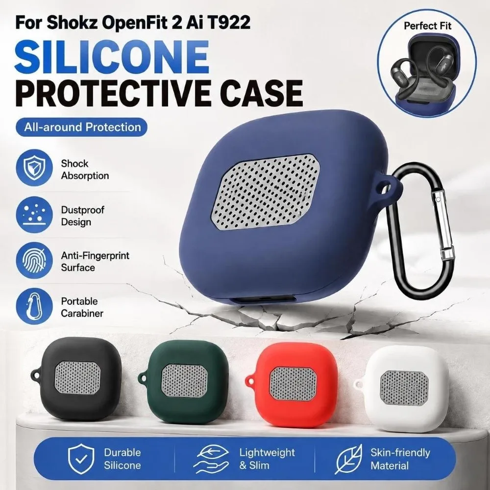 Silicone Charging Box Case Shock Absorbing Full Coverage Protective Case Anti-Fingerprint Dustproof for Shokz OpenFit 2 Ai T922