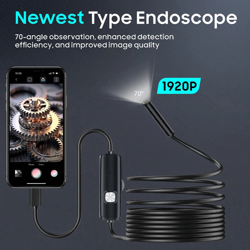 1920P HD Endoskopkamera für iPhone Huawei iOS Android Type-C Micro USB Boreskop Inspektionskamera mit Licht für Auto und Kanalisation – Detail 4