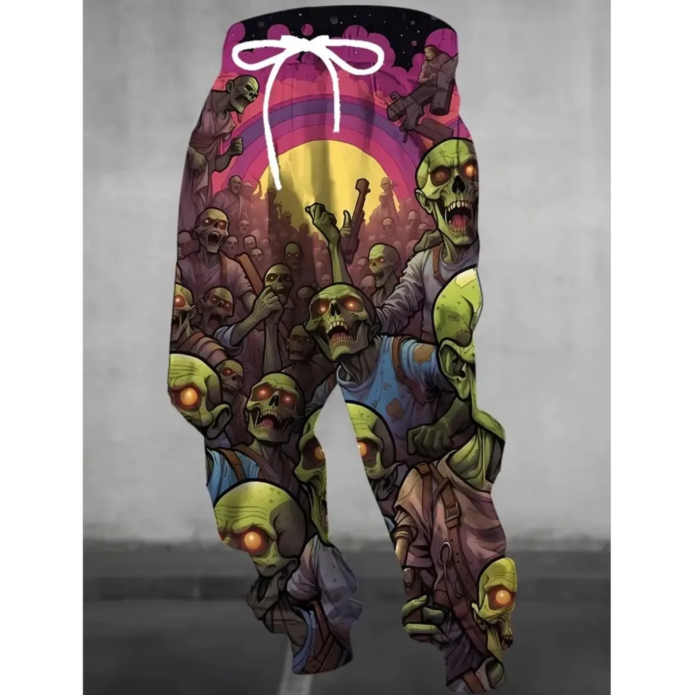 

2026 new 1 men's casual abstract leopard print jogging pants 100% polyester light stretch men's pocket rope sports pants