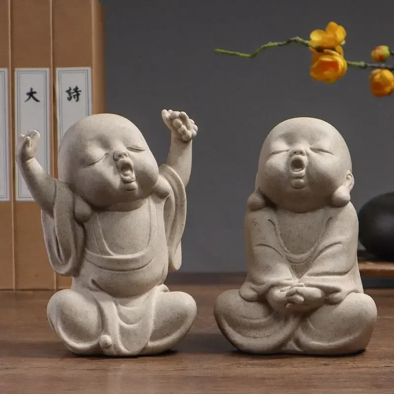 Vilead-figuritas de resina de piedra arenisca para interiores, estatua de Buda pequeño, decoración del hogar, sala de estar y dormitorio