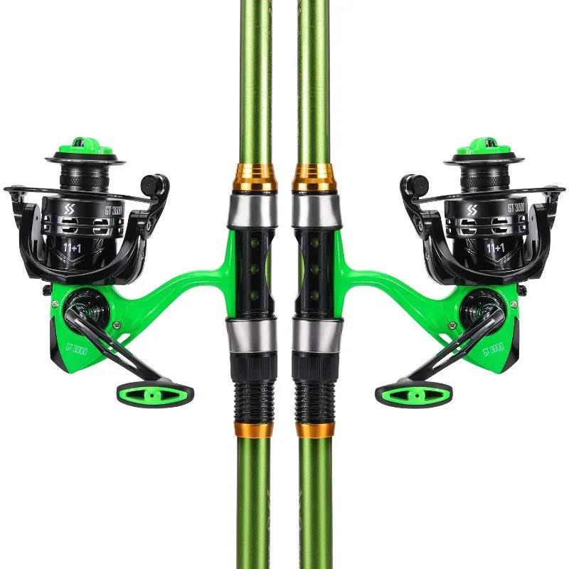 Sougayilang Telescopic Rod and Reel Set 1.8m-3.3m Class Fiber Spinning Rod Max Drag 10kg Fishing Reel for Bass Pike Carp Fishing