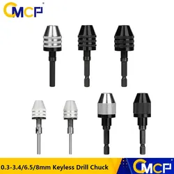 CMCP Keyless Drill Chuck 0.3-3.4/6.5/8mm Self-Tighten Electric Drill Bits Collet Fixture 1/4