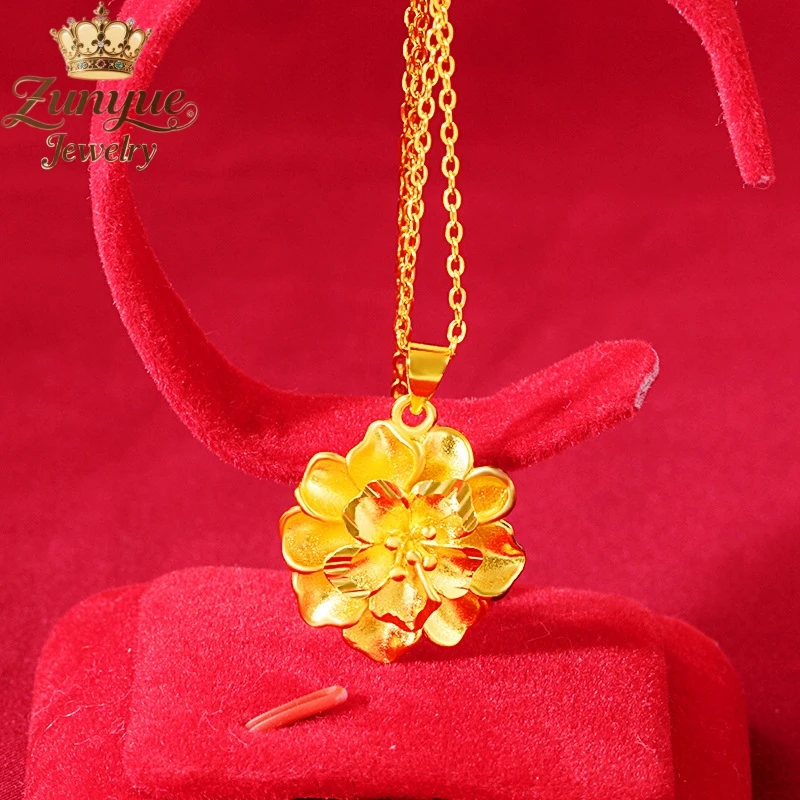 

High-End Sand Gold Peony Pendant Luxury Quality Jewelry Gift Fashion Fine Jewelry Exquisite Elegant Charms Best Popular Young