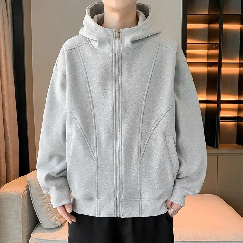 Men's Heavyweight Oversized Hoodie Zip Up Patchwork Sweatshirt Loose Fit Casual Streetwear Jacket for Spring Fall Winter