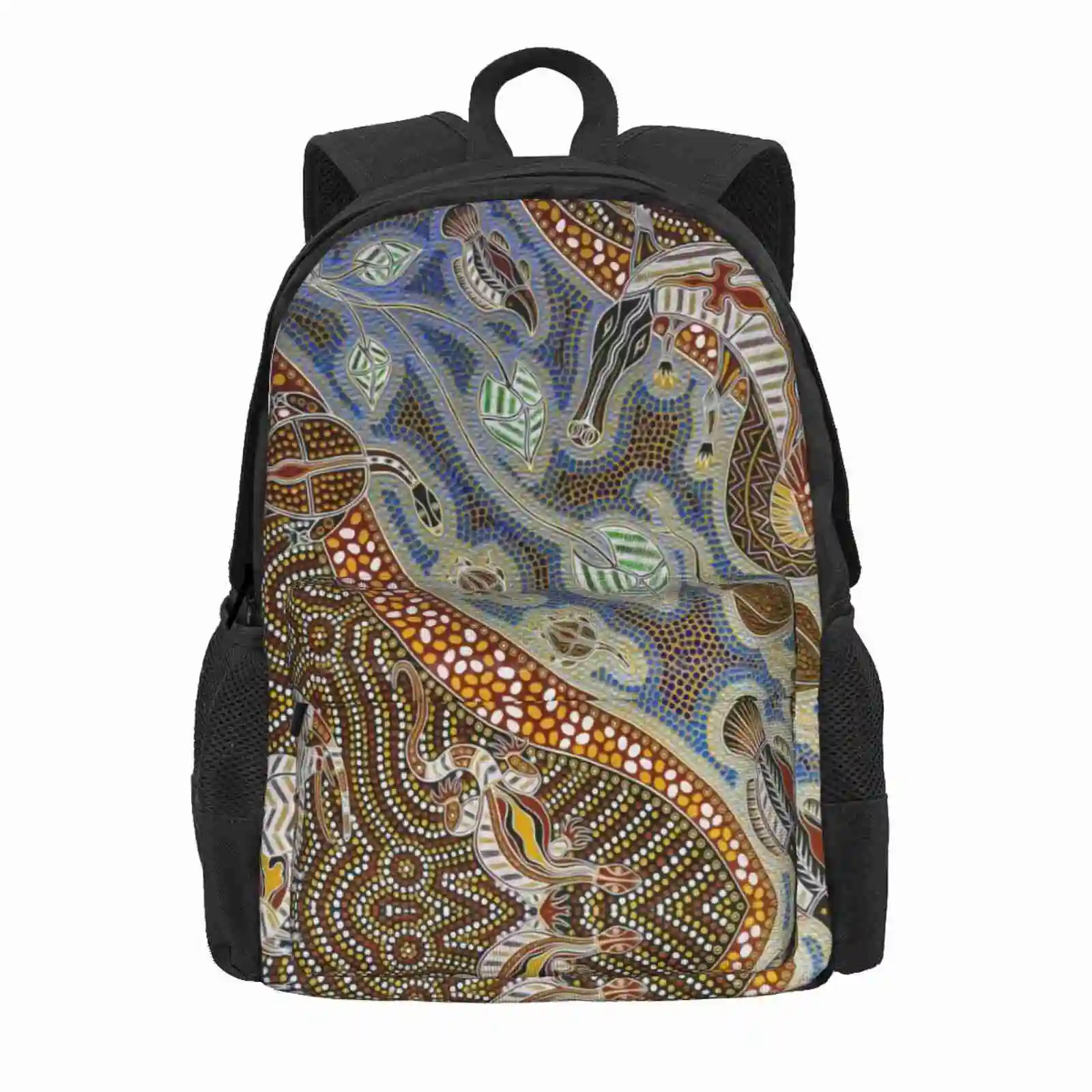 Aboriginal Art Hot Sale Schoolbag Backpack Fashion Bags Indigenous Australia Turtle Goanna Lizard Detail Fine Wow Outback Color