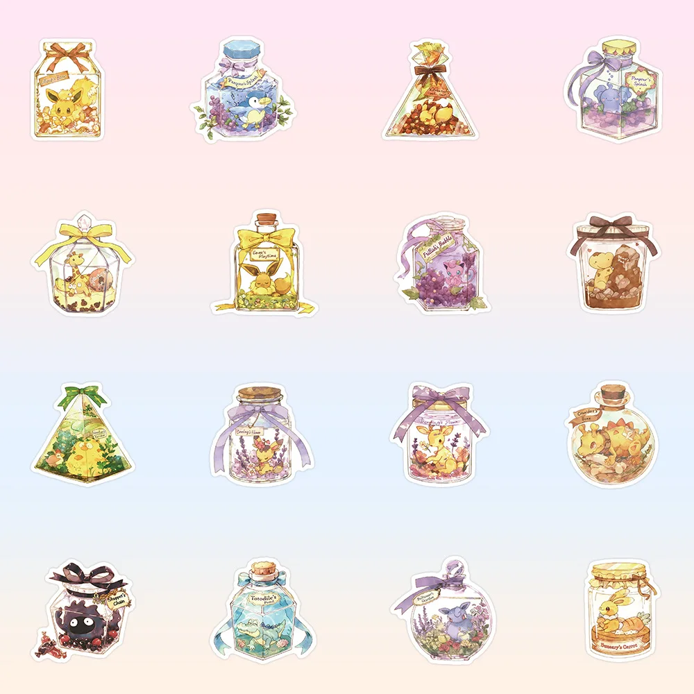 59 pçs garrafa de vidro pokémon adesivos dos desenhos animados pvc decalques brinquedos diy decoração à prova dwaterproof água skate bagagem telefone geladeira presentes do carro