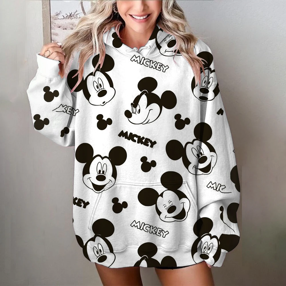 Hot Sale Oversize Printing Women Sweatshirt 2024 Autumn Anime Style Loose High Quality Hoodies Mickey Mouse Print Hooded Girl