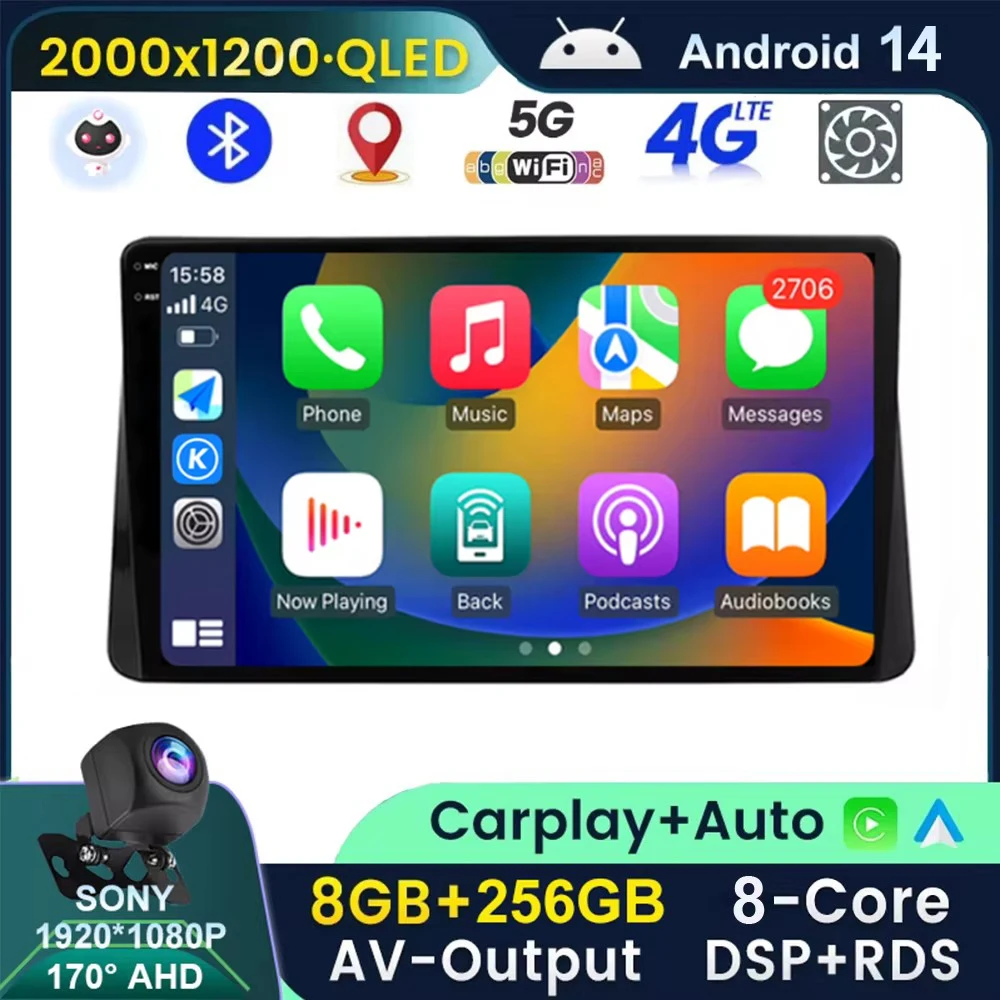 

QLED 2K Android 14 For Mitsubishi Eclipse Cross 2018 2019 Car Radio Multimedia Video Player Navigation Stereo GPS No 2Din DVD BT