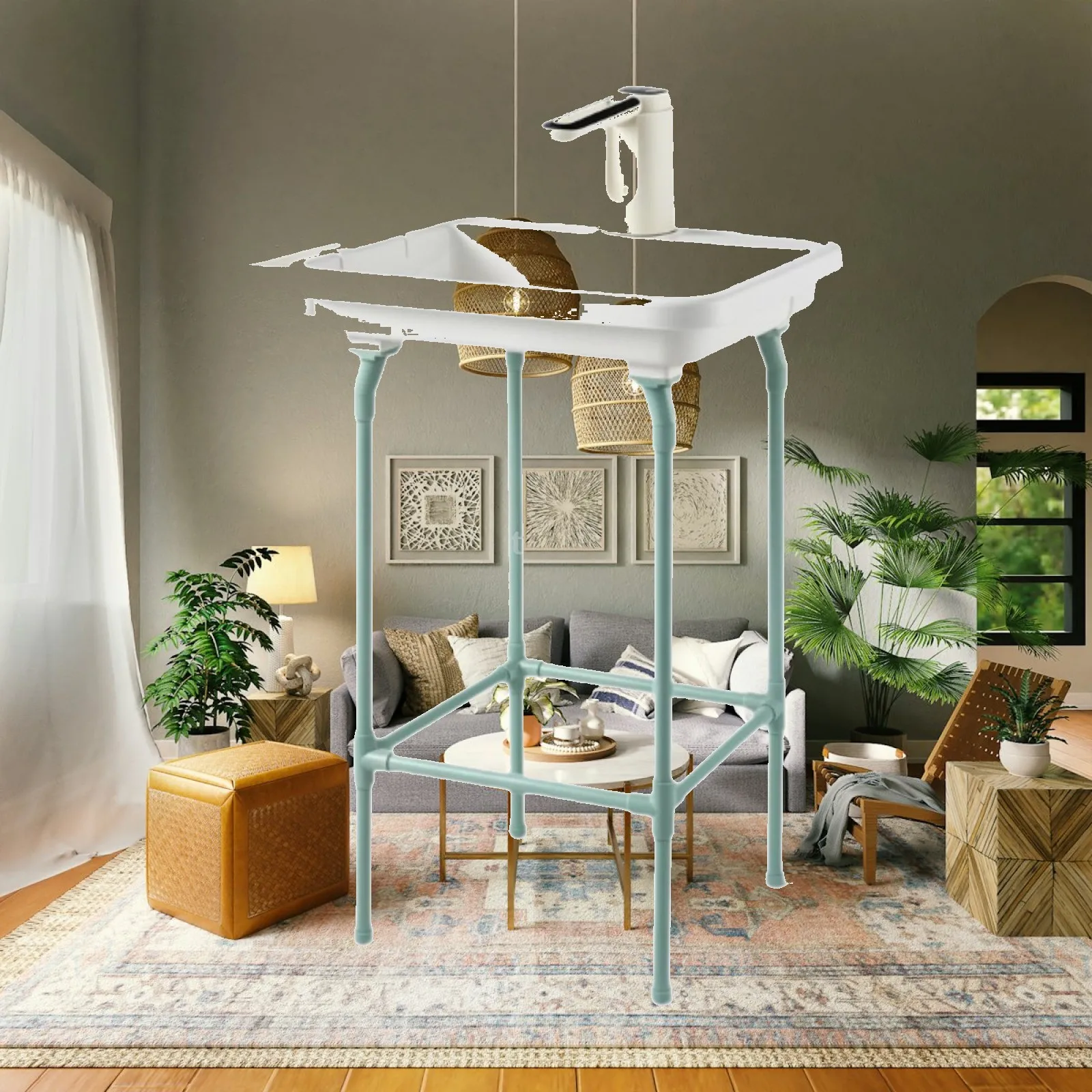 

Outdoor Sink with Adjustable Stand PP Material Handwashing Station for Camping Garden Pottery Tasks