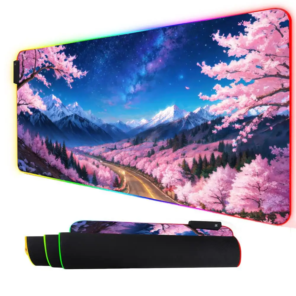 

RGB Mouse pad Fantastic cherry blossom scenery gaming mat rubber anti-slip Desk Mat LED glow Game keypad mousepad pc accessories